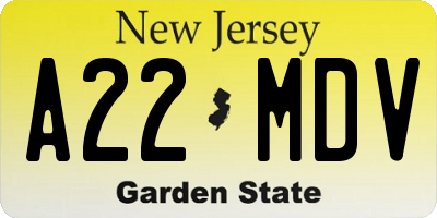 NJ license plate A22MDV