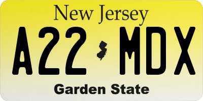 NJ license plate A22MDX