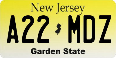 NJ license plate A22MDZ