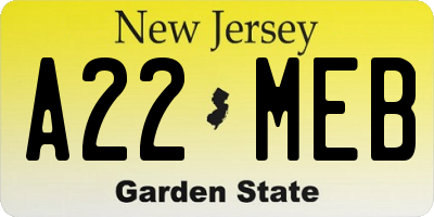 NJ license plate A22MEB