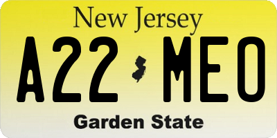NJ license plate A22MEO