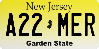 NJ license plate A22MER