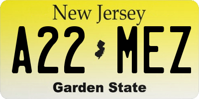 NJ license plate A22MEZ