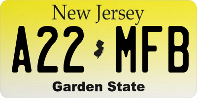 NJ license plate A22MFB