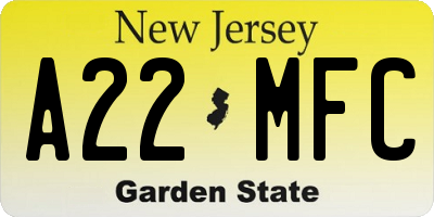 NJ license plate A22MFC