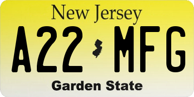 NJ license plate A22MFG