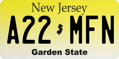 NJ license plate A22MFN