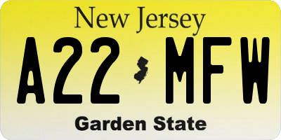 NJ license plate A22MFW