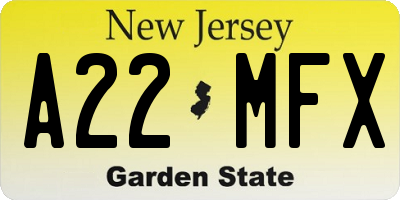 NJ license plate A22MFX