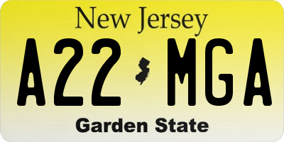 NJ license plate A22MGA