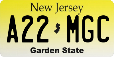 NJ license plate A22MGC