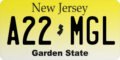 NJ license plate A22MGL