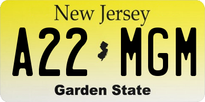 NJ license plate A22MGM