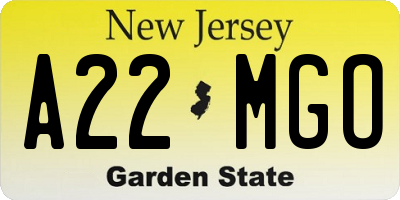 NJ license plate A22MGO