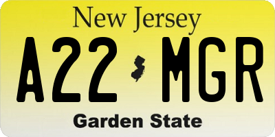 NJ license plate A22MGR
