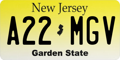 NJ license plate A22MGV