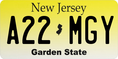 NJ license plate A22MGY