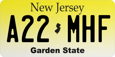 NJ license plate A22MHF