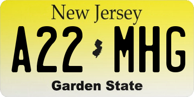 NJ license plate A22MHG