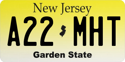 NJ license plate A22MHT