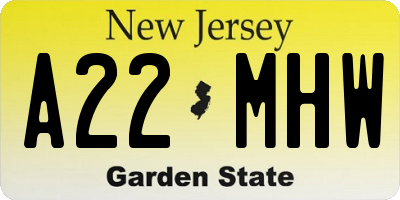 NJ license plate A22MHW