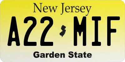NJ license plate A22MIF