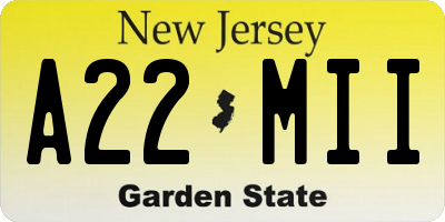 NJ license plate A22MII