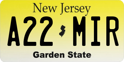 NJ license plate A22MIR