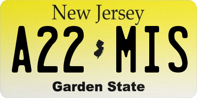 NJ license plate A22MIS