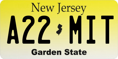 NJ license plate A22MIT
