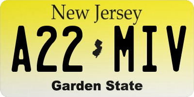 NJ license plate A22MIV