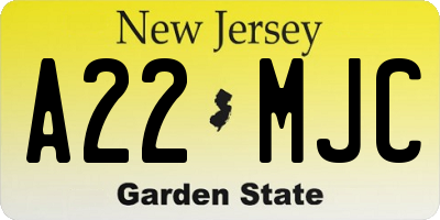 NJ license plate A22MJC
