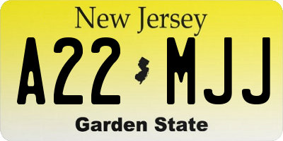 NJ license plate A22MJJ