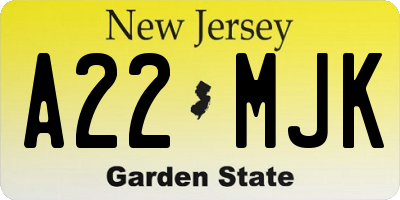 NJ license plate A22MJK