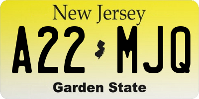 NJ license plate A22MJQ