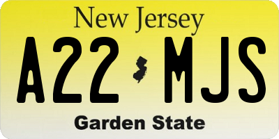 NJ license plate A22MJS