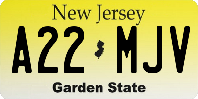 NJ license plate A22MJV