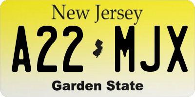 NJ license plate A22MJX