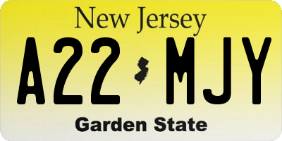 NJ license plate A22MJY