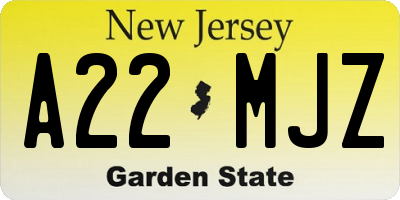 NJ license plate A22MJZ