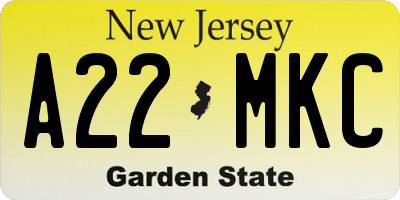 NJ license plate A22MKC