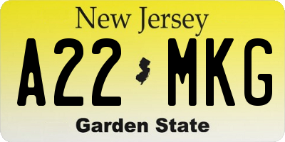 NJ license plate A22MKG