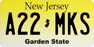NJ license plate A22MKS