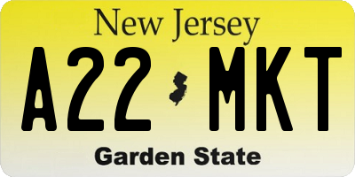 NJ license plate A22MKT