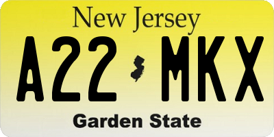 NJ license plate A22MKX