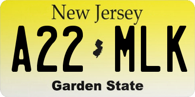NJ license plate A22MLK