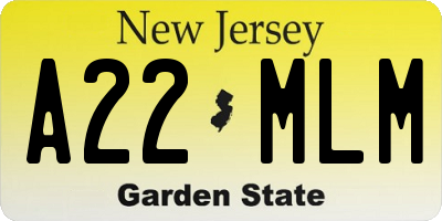NJ license plate A22MLM