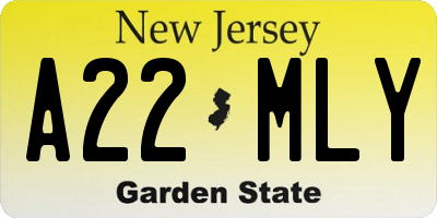 NJ license plate A22MLY
