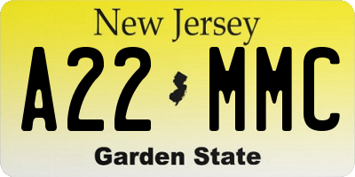 NJ license plate A22MMC