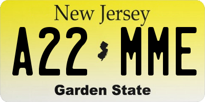 NJ license plate A22MME